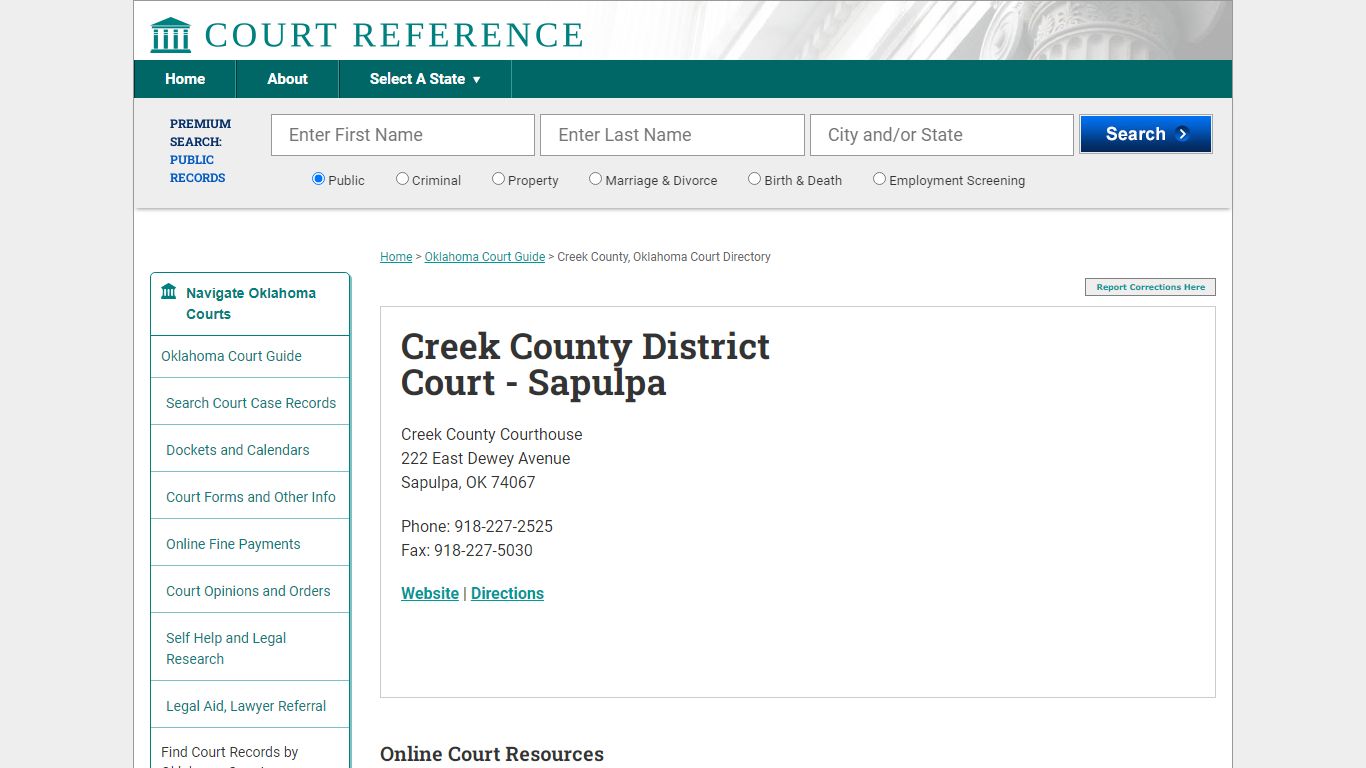 Creek County District Court - Sapulpa - CourtReference.com