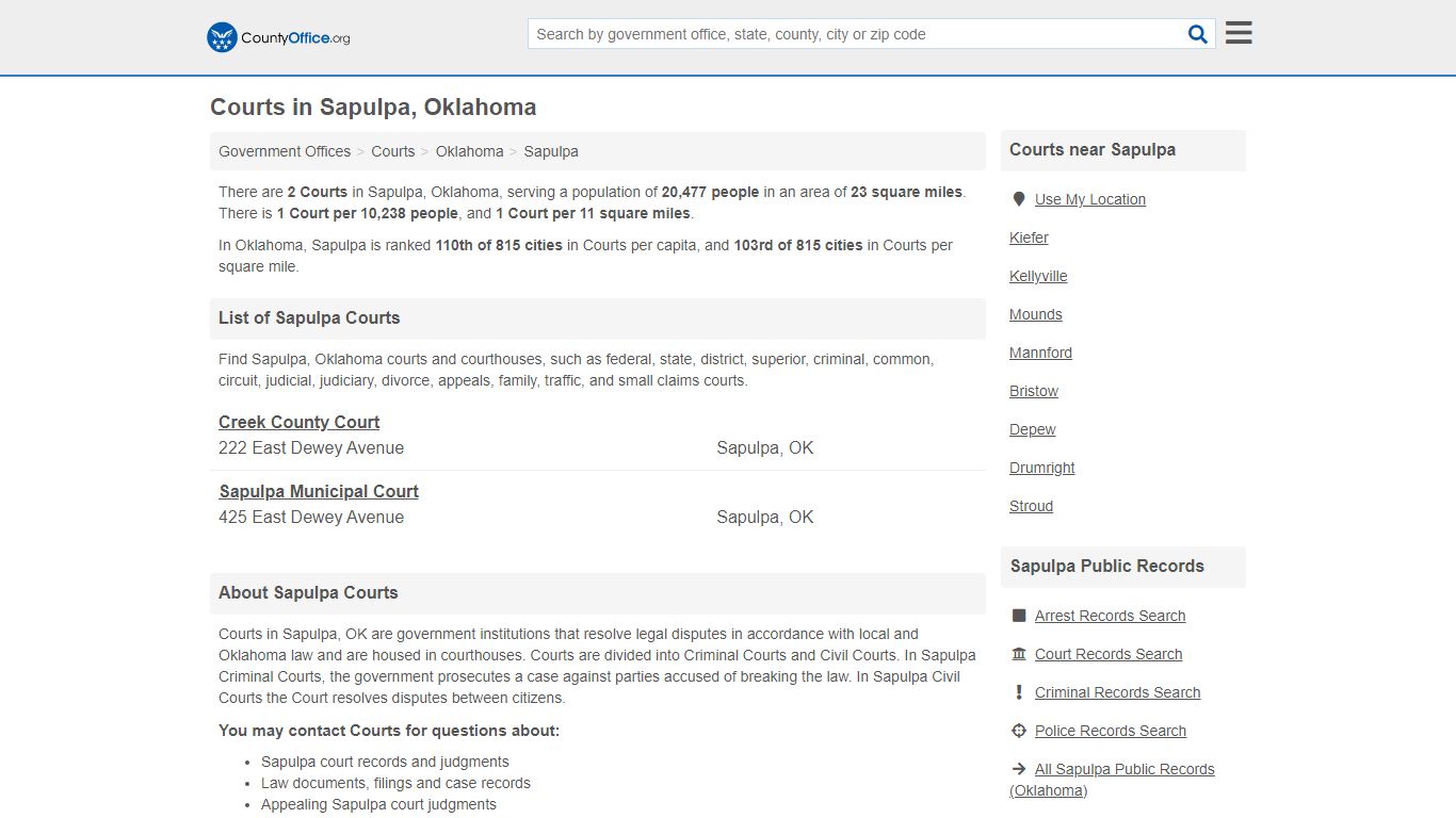 Courts - Sapulpa, OK (Court Records & Calendars) - County Office